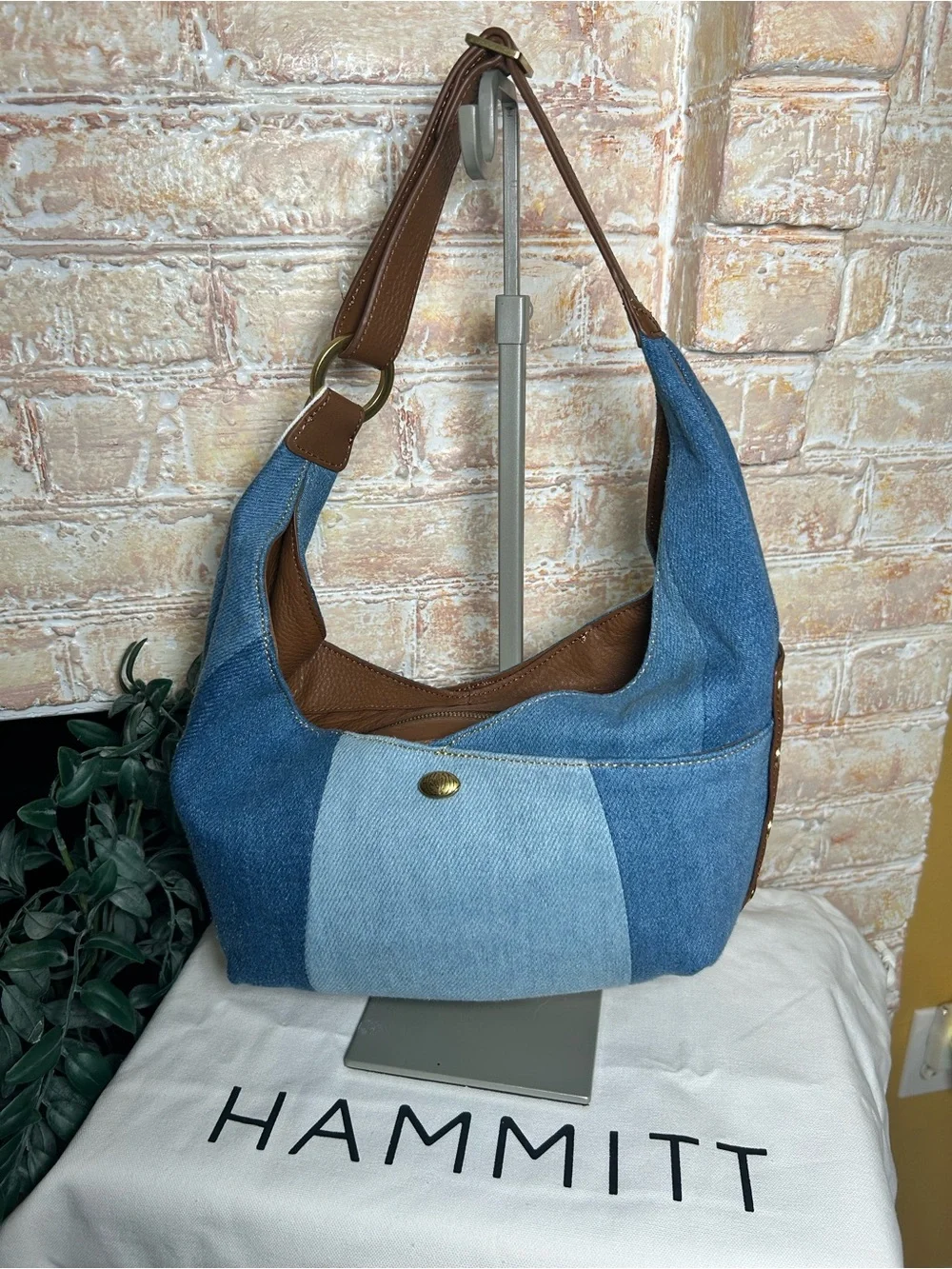 HAMMITT Tom Medium Hobo Bag Silverlake Denim Leather NWT Old Money Quiet Luxury